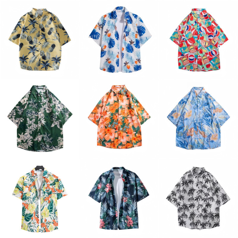 Thai Hawaiian short-sleeved floral shirts for parents and children, loose-fitting retro children's clothing, children's floral shirts for the beach.