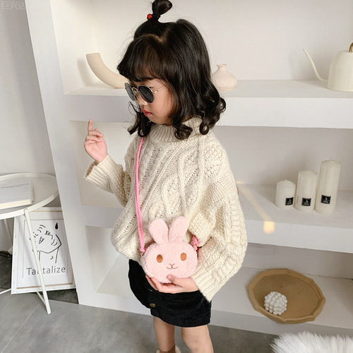 Autumn and Winter Plush Bunny Children's Crossbody Bag Cute Girls Shoulder Bag Lambswool Toddler Coin Purse
