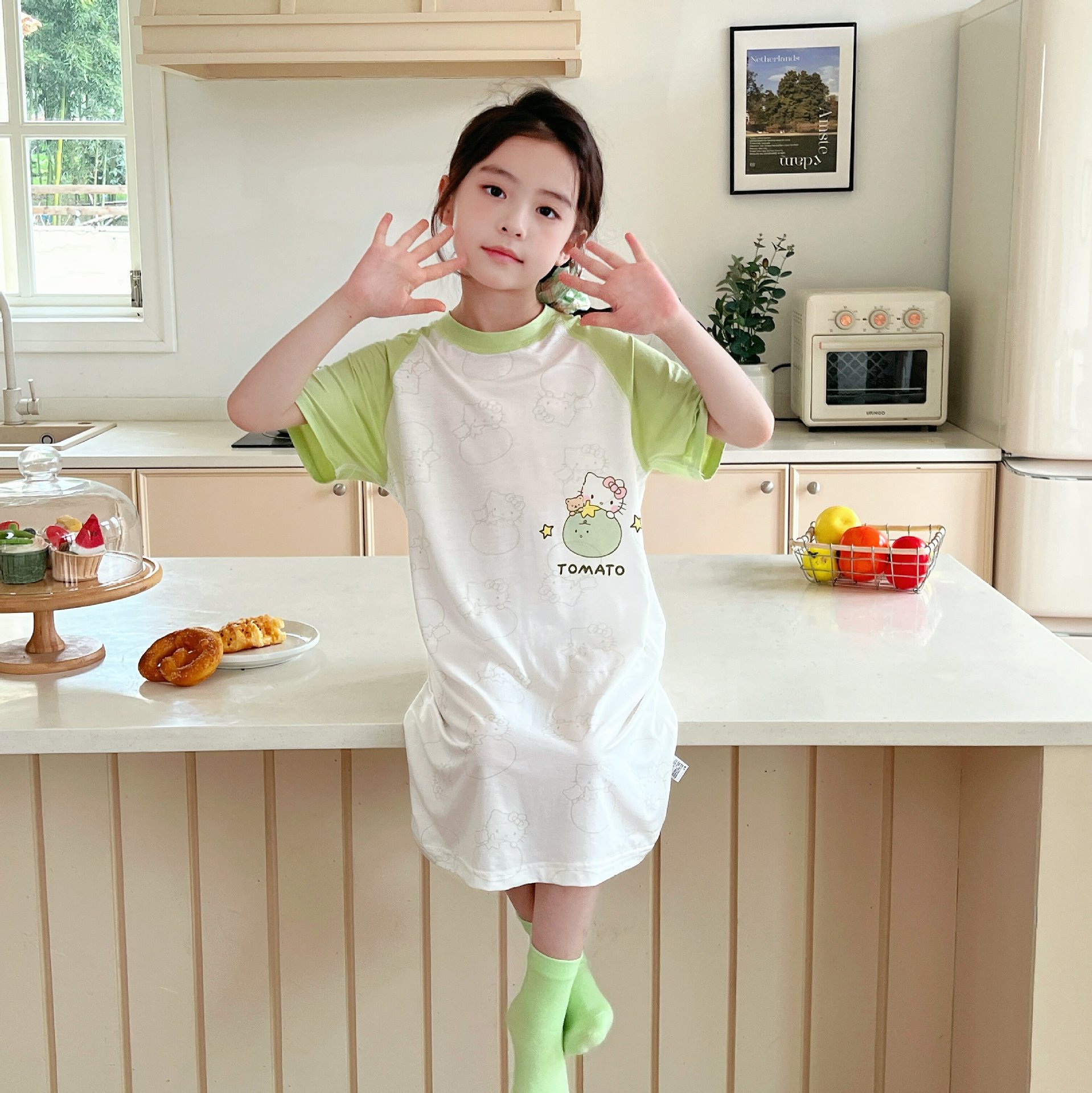 Niñas camisón modal primavera y otoño niños grandes estilo princesa coreana falda de niña pijamas para niños ropa de casa para bebés