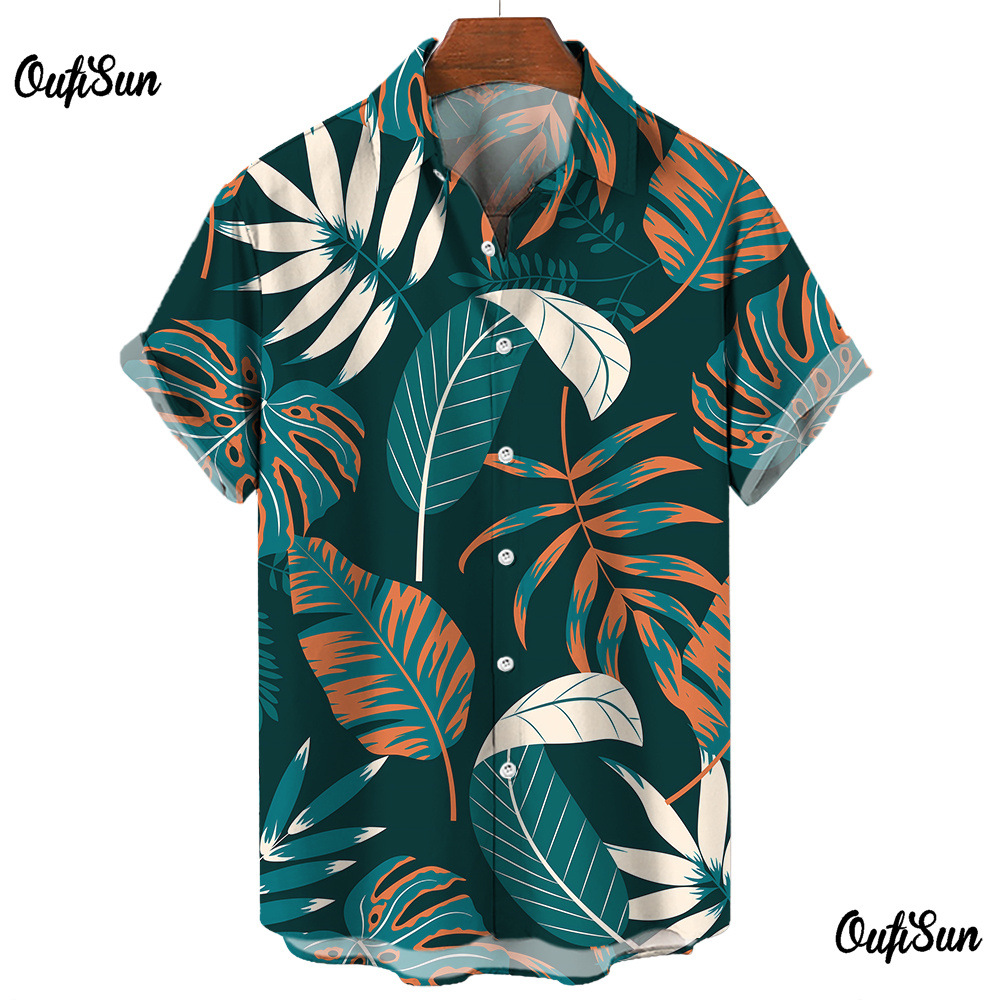 Venta caliente transfronteriza Camisa de manga corta para hombres Camisa estampada digital 3D de bala de cuatro lados Camisa hawaiana de olmo marrón de origen