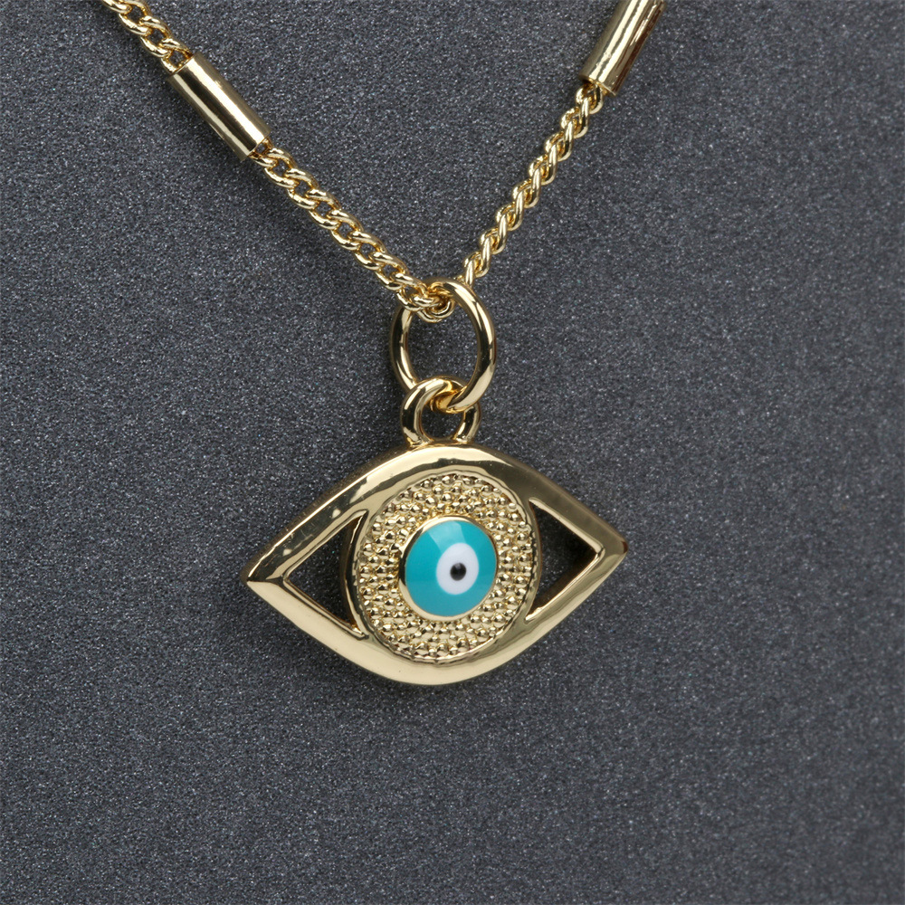 fashion color devilu0027s eye oil drop copper gold-plated Cuban chain pendant necklace