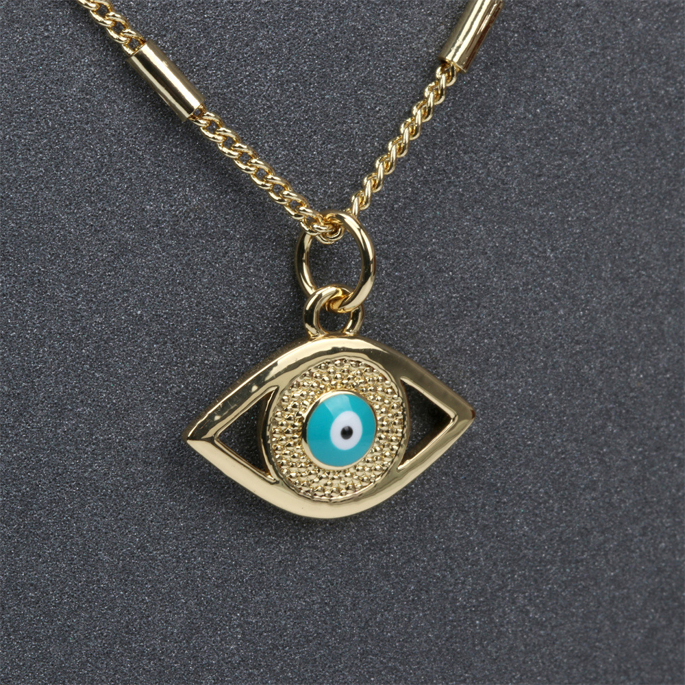 Fashion Color Devil's Eye Oil Drop Copper Gold-plated Cuban Chain Pendant Necklace display picture 5