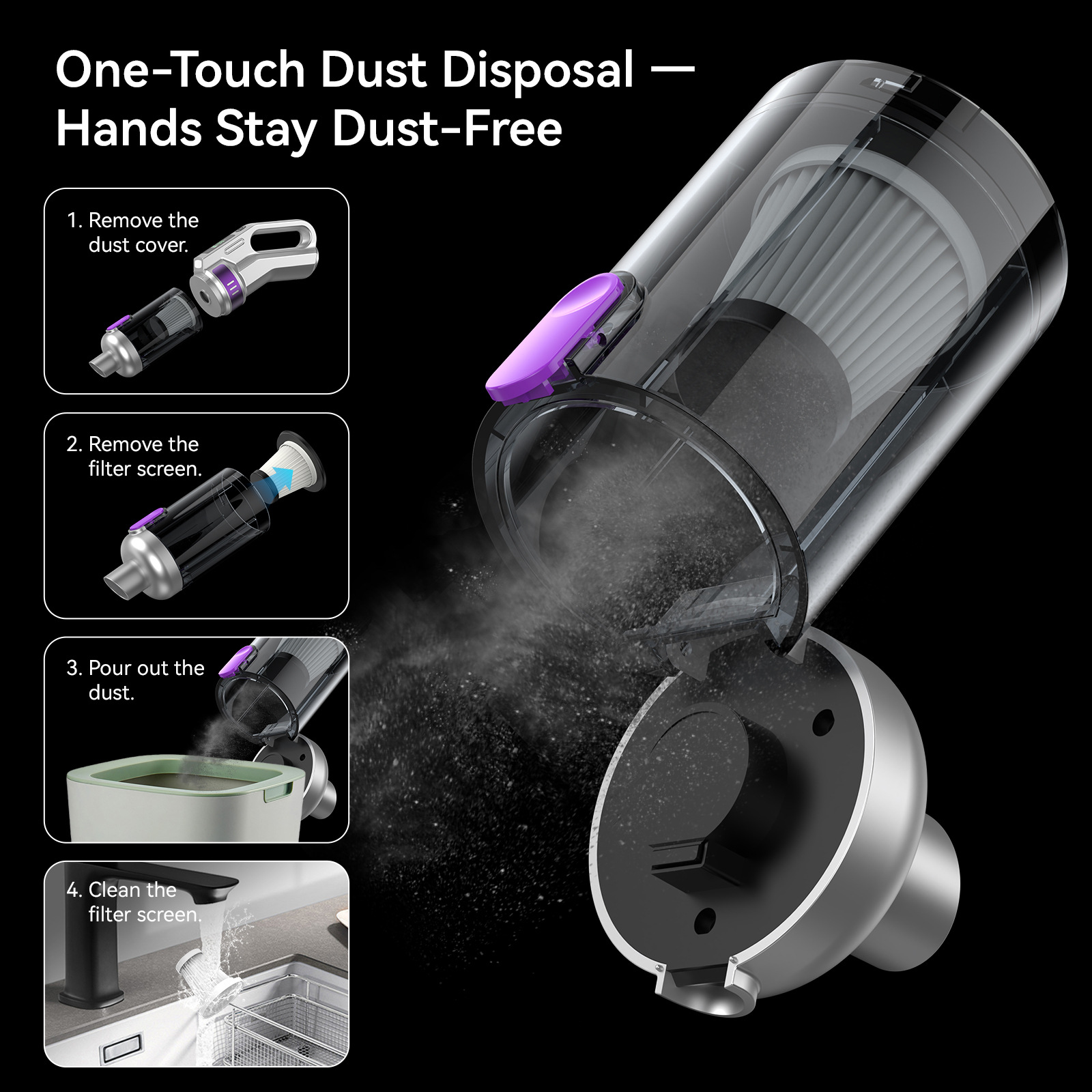 Car-mounted wireless vacuum cleaner, handheld portable digital display floor mop, multifunctional dust-absorbing and air-blowing device for home and car use