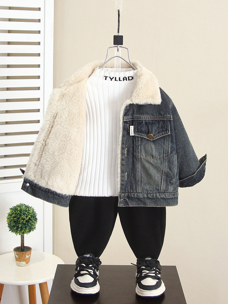 6720 chaqueta de mezclilla para niños más terciopelo 2025 otoño e invierno nuevos niños ropa de invierno chaqueta coreana bebé engrosamiento marea