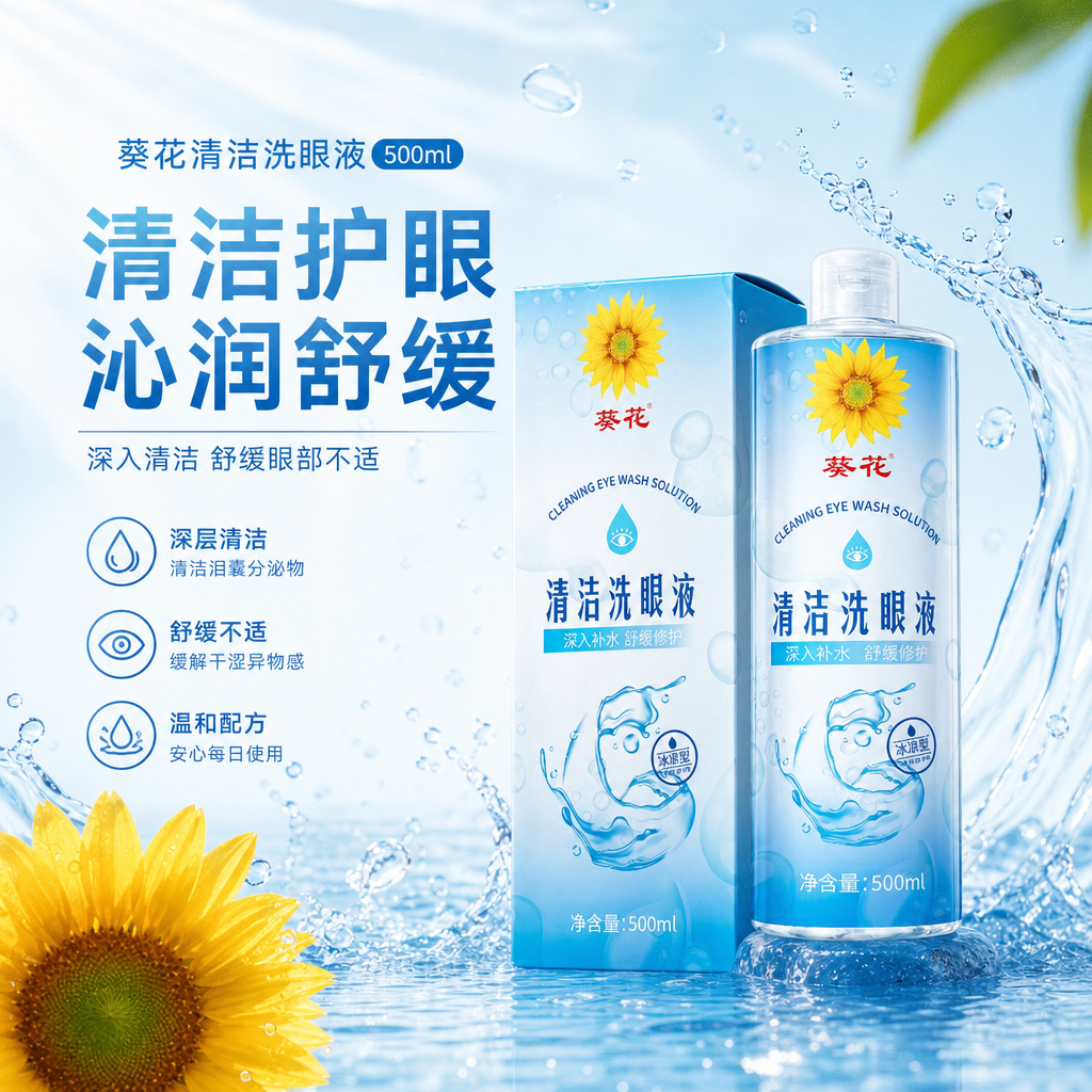 Authentic sunflower eye wash for dry eyes, cleansing and caring for tired, sore eyes.