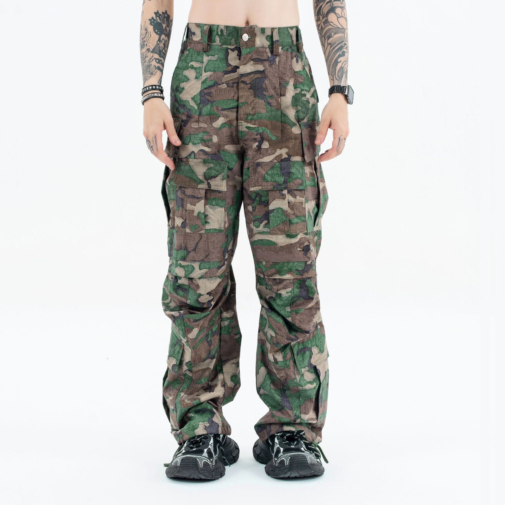 Herretøj Ankomst Far Camouflage Cargo Stor lommeprofil Løse funktionelle overalls_voghion.com