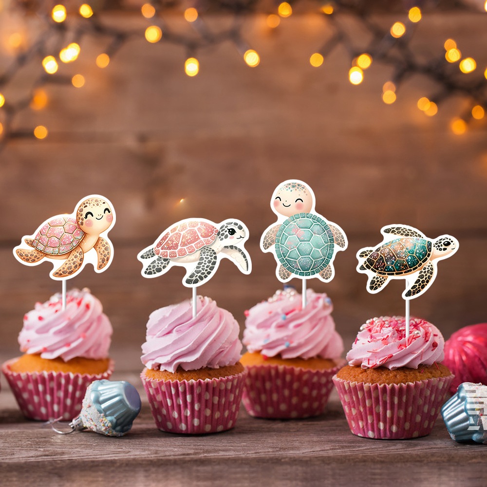 Nuevos complementos de tortuga de decoración de fiesta de cumpleaños transfronterizos tarjetas de decoración de pastel de cumpleaños