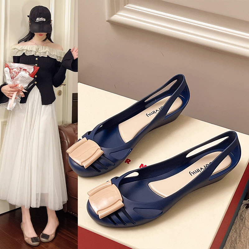 2026 New Style Square Buckle Jelly Shoes with Hollowed-Out Design, Hidden Height Increase, Plastic Beach Rubber Shoes, Women's Flat Wedge Shoes 2026 New Style Square Buckle Jelly Shoes with Hollowed-Out Design, Hidden Height Increase, Plastic Beach Rubber Shoes, Women's Flat Wedge Shoes