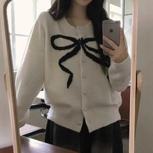 韩版设计感小众蝴蝶结针织长袖开衫女休闲内搭毛衣