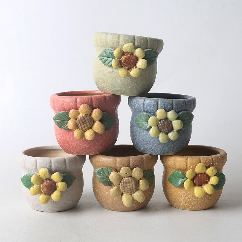 Round succulent flower pot handmade pinch flower absorbent breathable stoneware frosted snowflake ceramic thumb pot flower Zakka