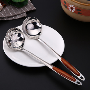 Thickened Stainless Steel Soup Spoon, Anti-Scalding Hot Pot Spoon, Household Peach Wood Handle Soup Spoon, Kitchen Restaurant Soup Spoon