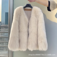 环保皮大衣秋冬季新款仿狐狸毛上衣加厚年轻款小香风毛毛外套女