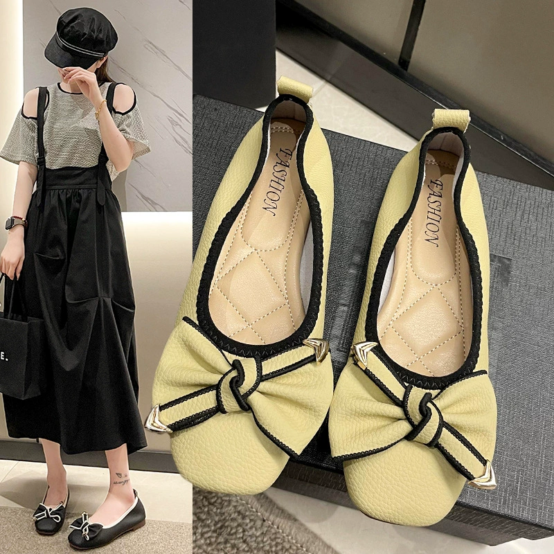 Женские туфли больших размеров 35-43, балетки 41-43, весна 2025, универсальные лоферы с бантом на мягкой подошве