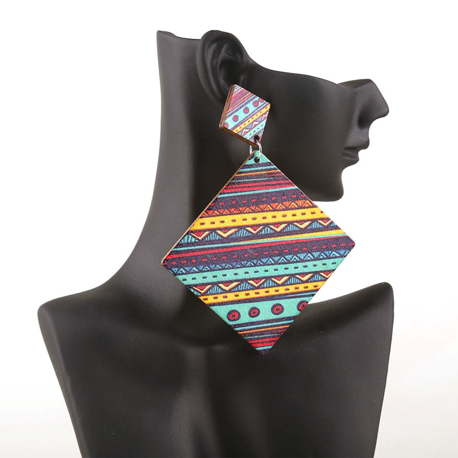 Серьги-подвески в корейском этническом стиле, женские круглые серьги в деревянную полоску, односторонний принт, универсальные ювелирные изделия, трансграничная поставка