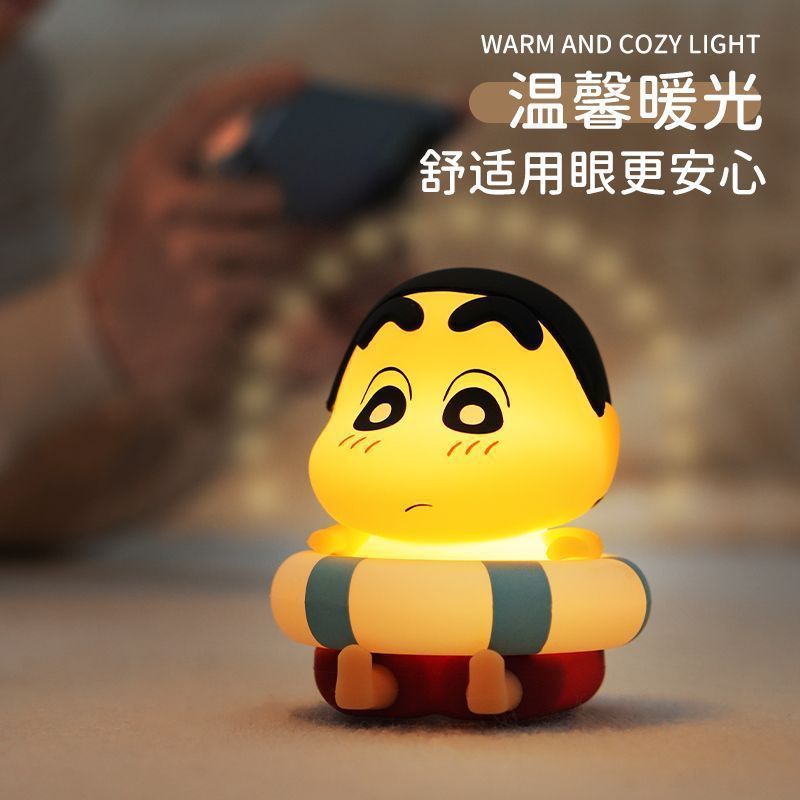 スイミングリング型の小新ナイトライト、雰囲気のある小新と小白のベッドサイド用柔らかな光の小鹿、アヒル、パンダのナイトライト飾り。