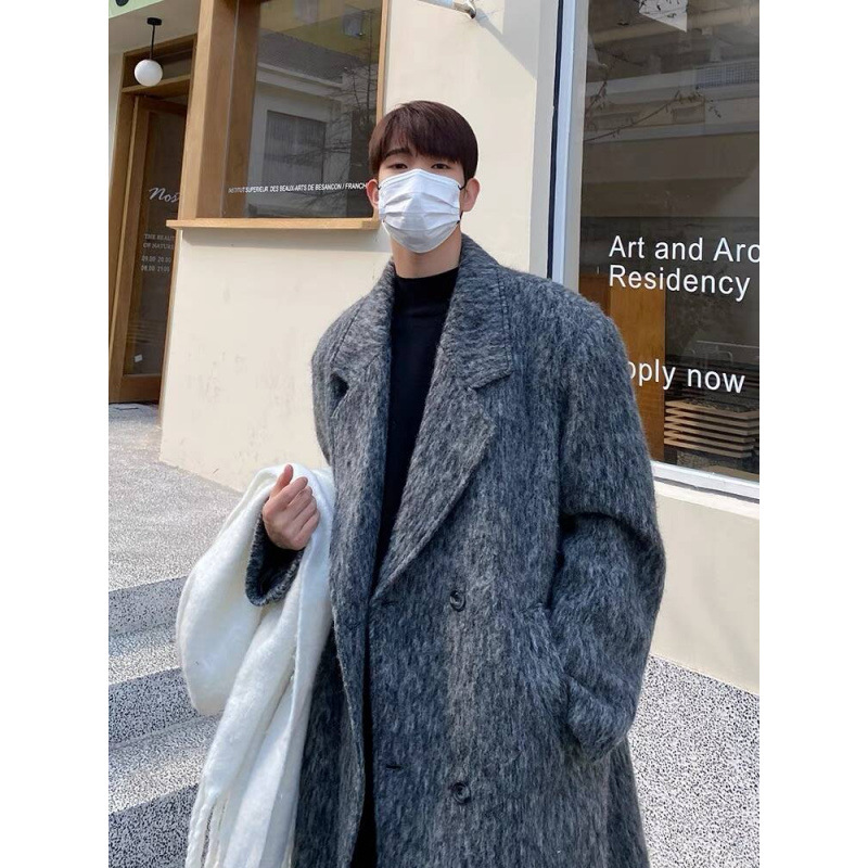 겨울 중간 길이의 모직 코트 남성용 두꺼운 유행 따뜻한 중간 길이의 캐주얼 느슨한 모직 코트