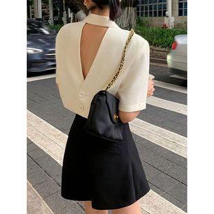 2024 summer fashion new French design feeling behind the hollow short suit pleated skirt pants two-piece set