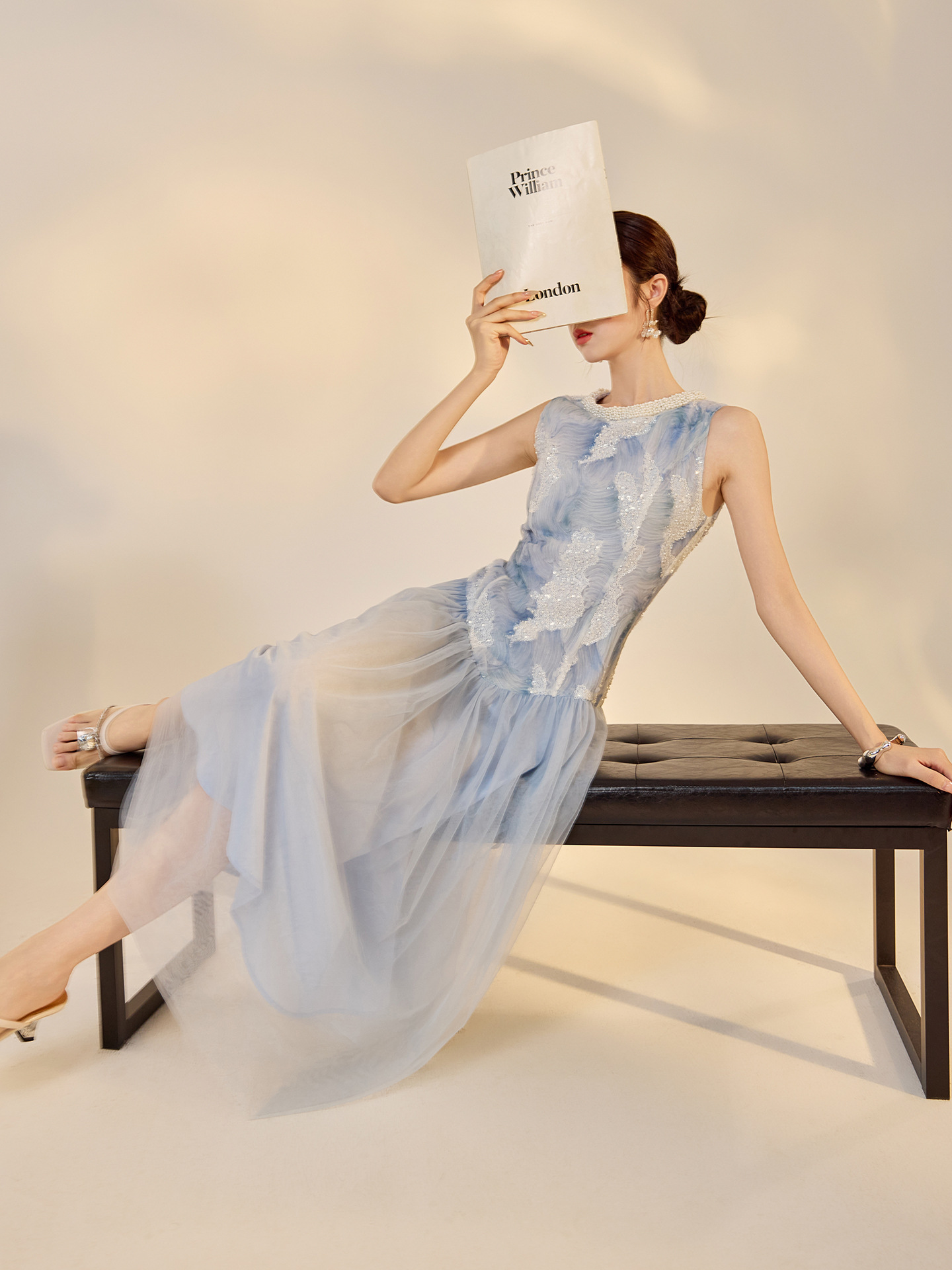 Đầm maxi không tay cao cấp — Màu xanh da trời
