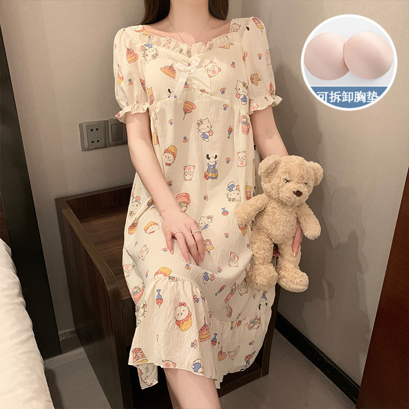 HelloKitty nubes de algodón con cojín de pecho pijama de verano de mujeres pijamas de mangas cortas lindos 2025 nueva ropa para el hogar
