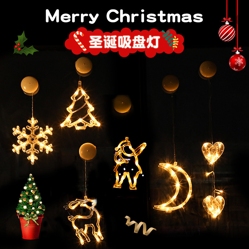 Cross-border hot sale Christmas suction plate lamp elk elderly LED decorative lights living room window Christmas tree lights decorations