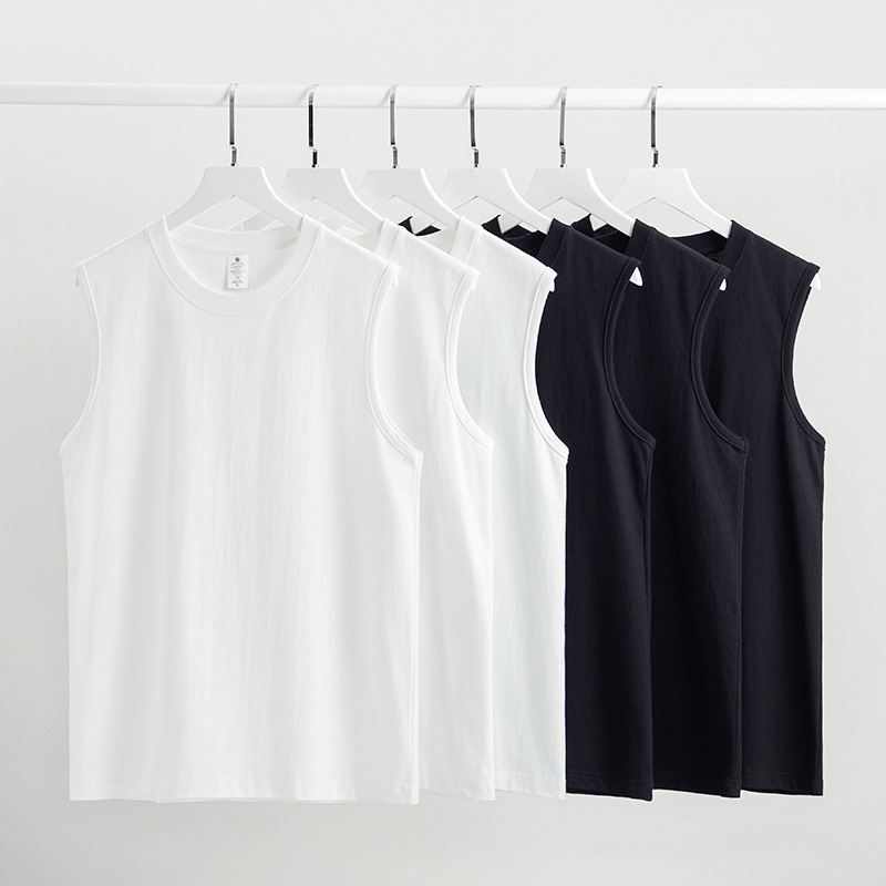 两件装纯棉健身运动无袖背心男宽松2022夏季内搭白T恤坎肩打底衫