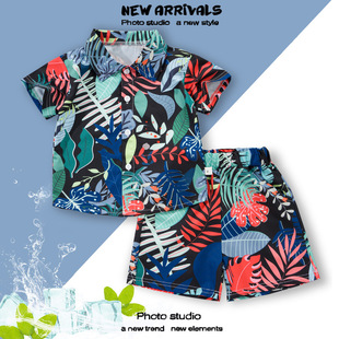 Summer 2025 Boys Thin Casual Cuban Collar Youth Printed Light Luxury in stock 3D Digital Printed Short Sleeve Shirt