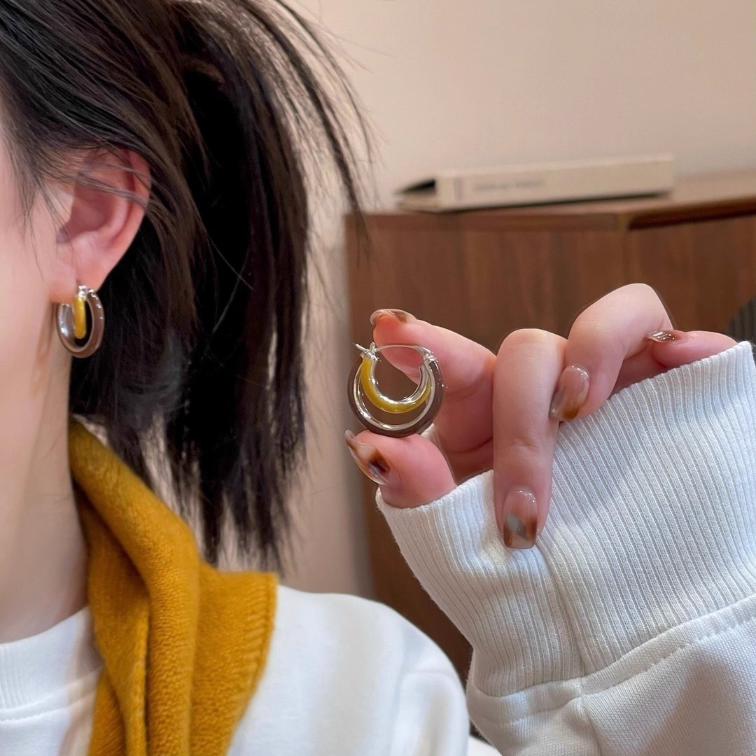 Meilad aretes de color geométrico de doble capa 2025 nuevos aretes de diseño único aretes de moda aretes de estilo versátil