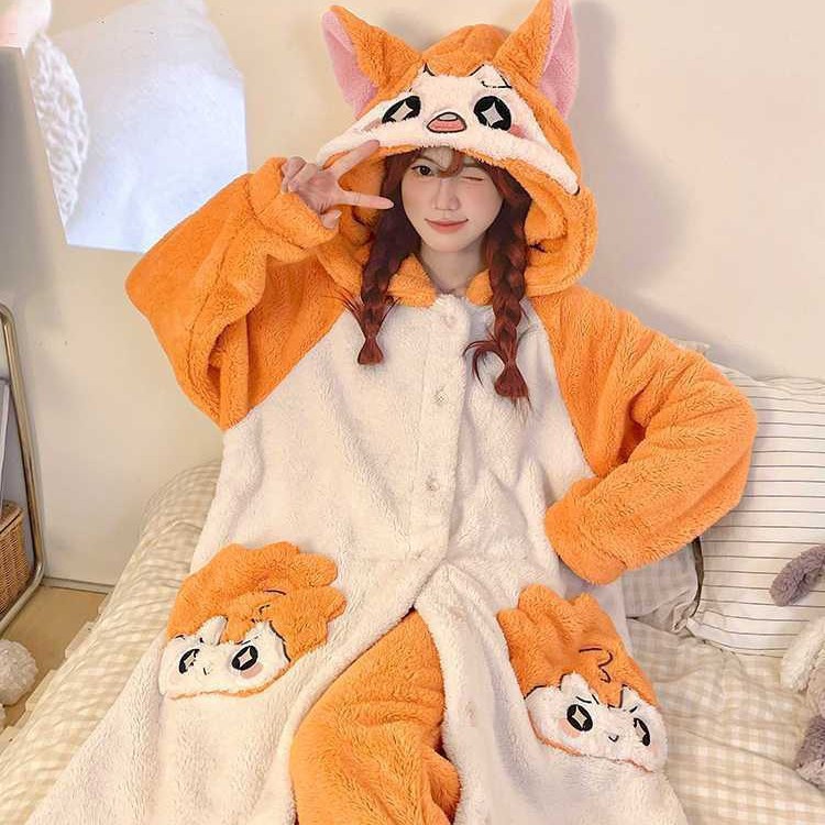 Volleyball Junior Hinata Shoyo Pajamas Thick Coral Fleece Warm Robe Home Set Coral Fleece Pajamas for Women