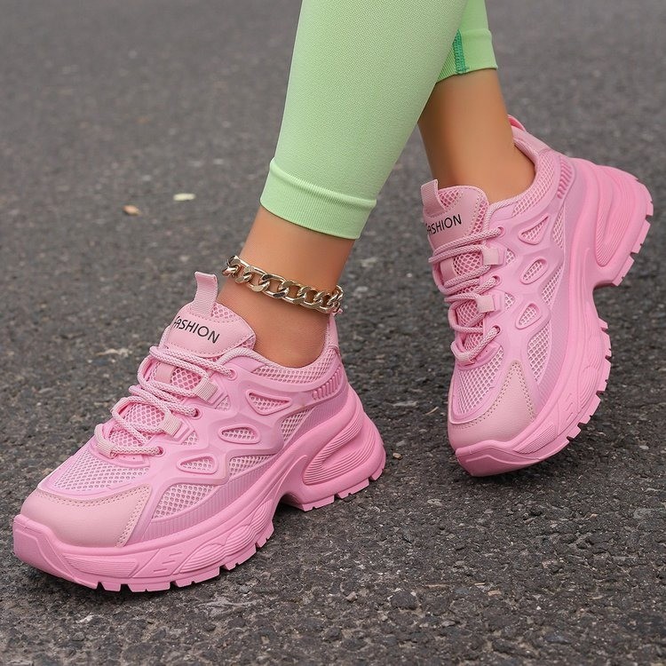 Große bonbonfarbene Dad-Mesh-Schuhe, beliebte Mesh-Schuhe mit dicker Sohle für Damen, atmungsaktive und modische Freizeitsportschuhe_voghion.com