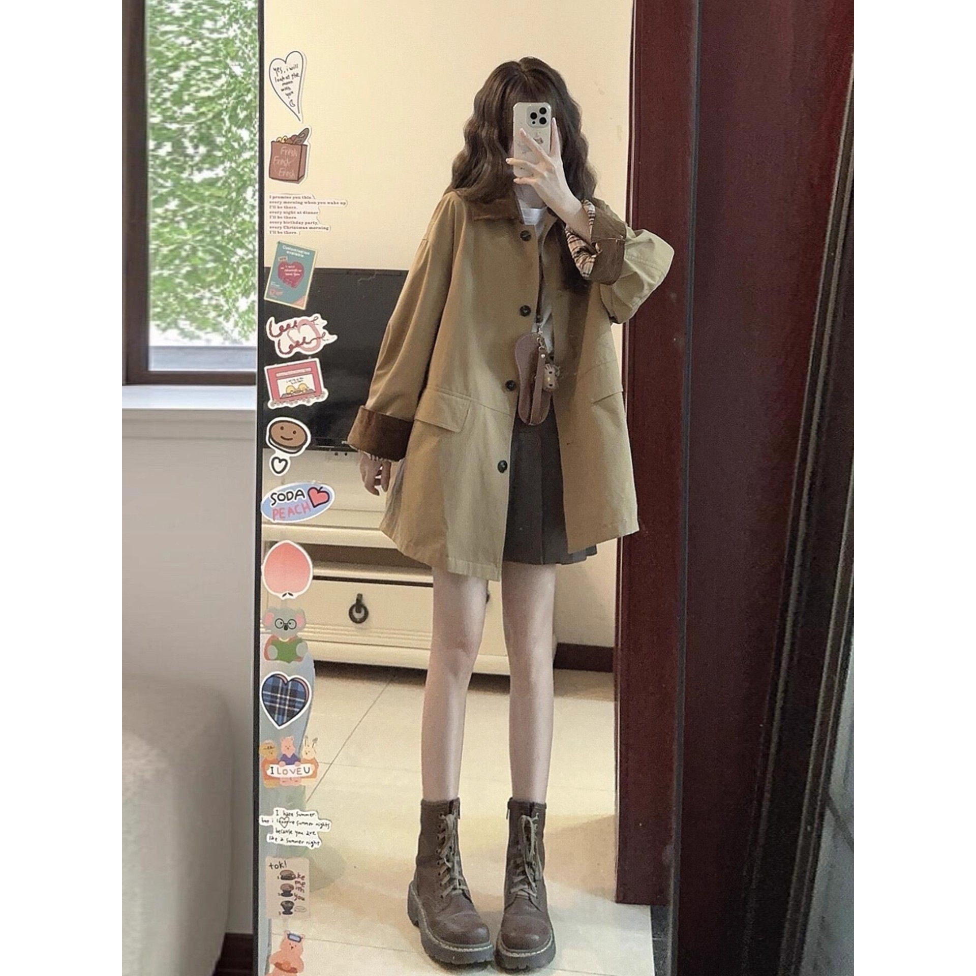 Khaki Mid-Length Windbreaker Jacket for Women 2025 New Style, Super Nice, Popular This Year, Korean Style for Small People