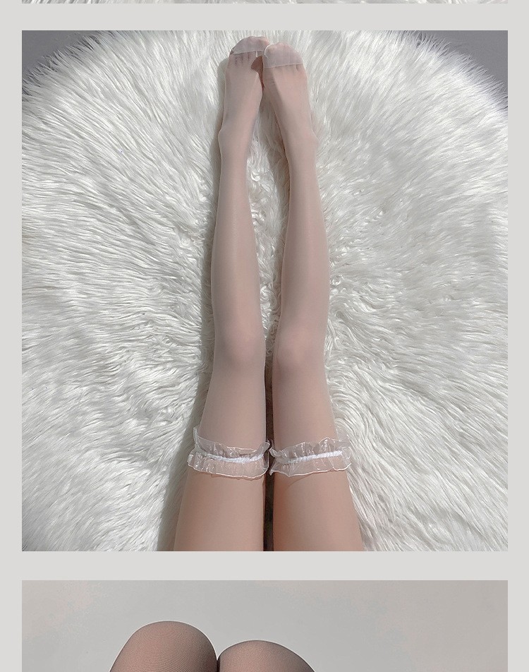 Over-the-Knee Lace Stockings for Women, Sheer Summer Style, Black, One Size — detail image 5