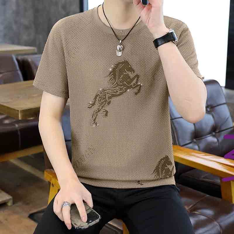 Verano hombre bordado tendencia delgada casual media manga marca de moda hombre cuello redondo camiseta de manga corta camiseta de comercio exterior