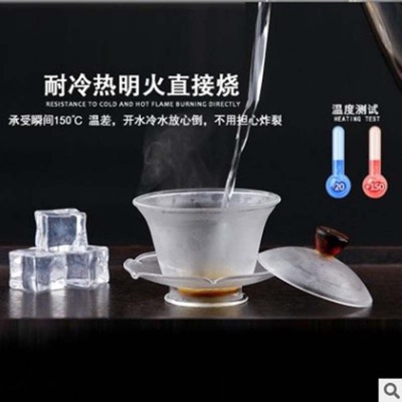 Fábrica al por mayor cubierta de vidrio tazón de vidrio borosilicato sancai taza Kung Fu juego de té tostado taza de té cubierta de la taza