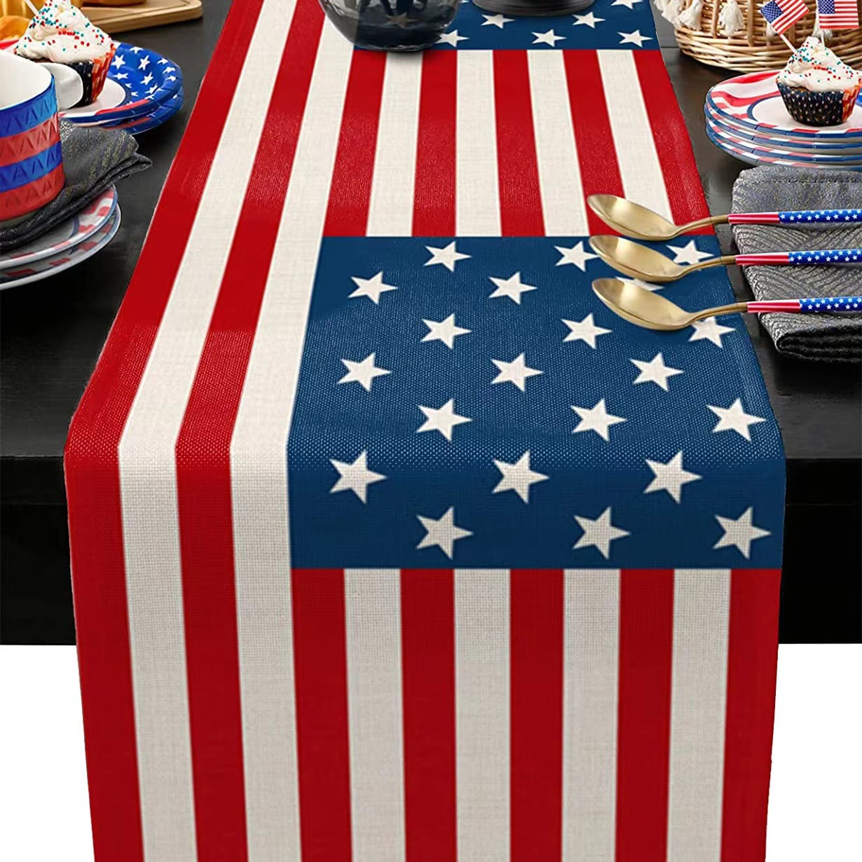 Nórdico transfronterizo nuevo día de la independencia americana tela de mesa impresa lino sala de estar mesa de té festivales decoración de tela de mesa bandera