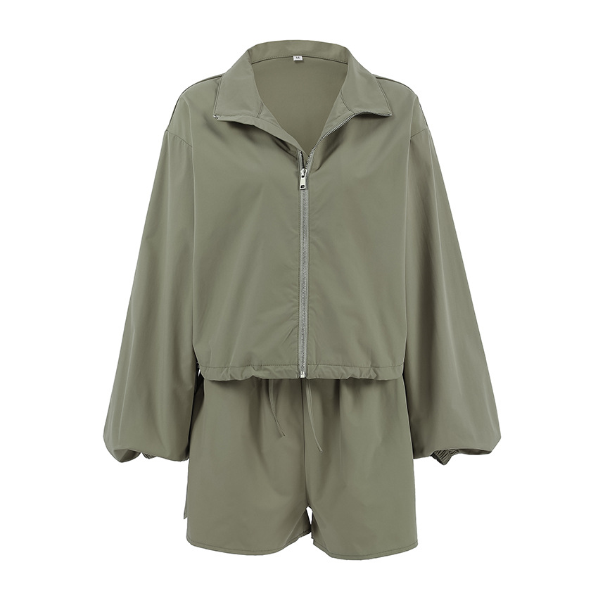 European American Fashion Gray Sporty Windbreaker 2025 Spring Loose Jacket And Shorts Two-piece Set With A Stylish_ecoleips.com