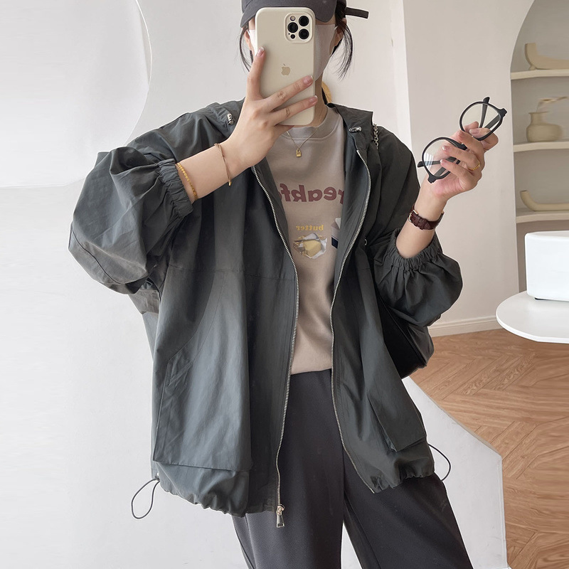 Korean Style Workwear Hooded Windbreaker Jacket for Women, Loose Large Version, High-End, Good-Looking, Petite Jacket, Casual Top