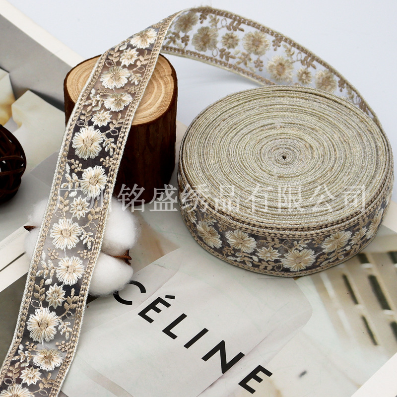 3.5cm新品欧根紗刺繍レース服アクセサリー漢服頭飾りベルトアクセサリーレース花リボン