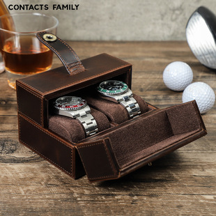 Vintage Genuine Leather Watch Box Two-Pack Handmade Creative Left and Right Opening and Couple's Eye Magnetic Buckle Travel Watch Box