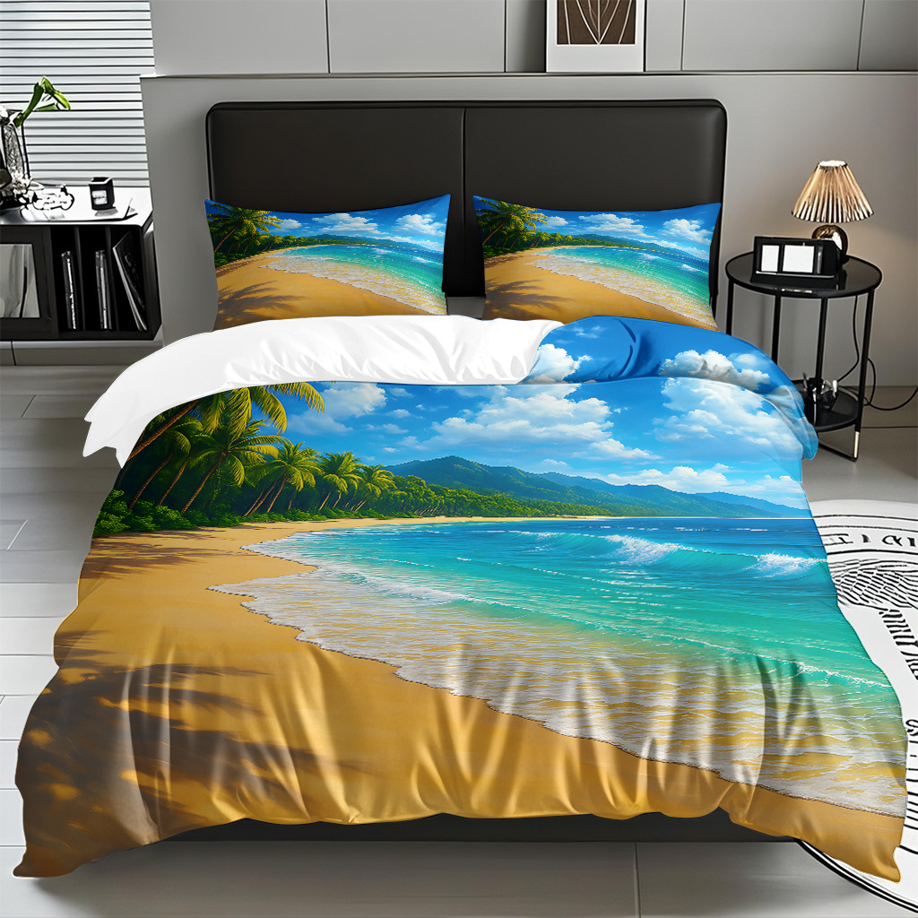 TEMU / JIT transfronterizo textil doméstico mar hermoso paisaje impresión colcha colcha de almohada fuente fábrica para la imagen se puede fijar