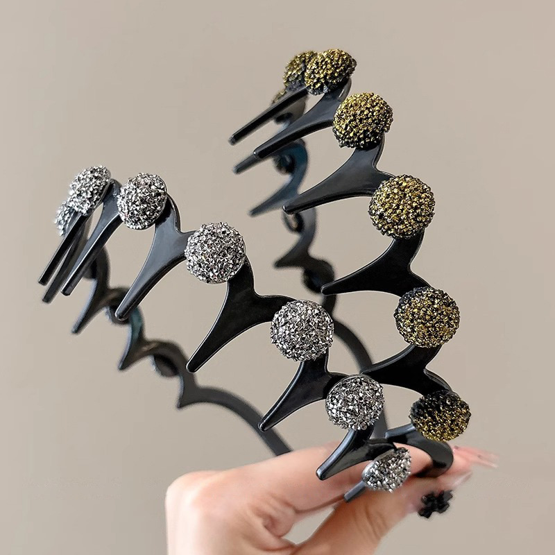 Diamante de perlas onduladas de cabello para mujeres 2024 nuevo con dientes antideslizante lavado de cara de presión de cabello de cabello de cabeza de cabeza de cráneo alto clip de cabello