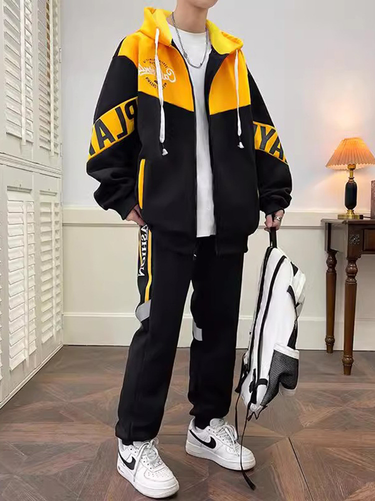 Conjunto de dos piezas para hombre, chaqueta tipo cárdigan con cremallera y pantalones, personalizable, moderno, deportivo y casual para jóvenes.