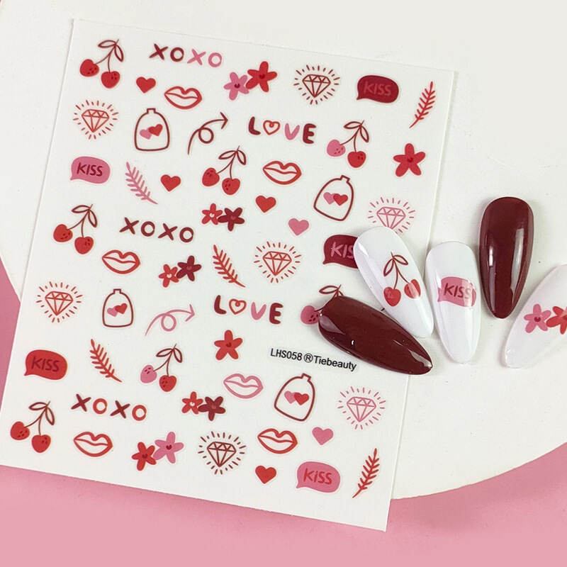 European and American Style Valentine's Day Nail Decals, Simple and Cute 3D Gold Foil Nail Stickers, Nail Decorations