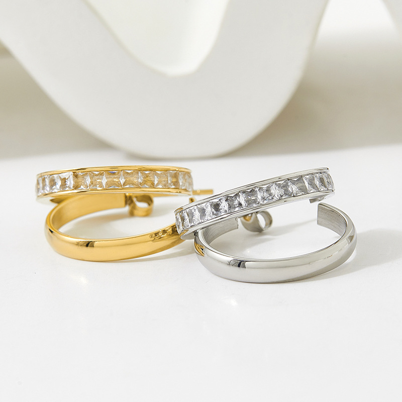 Real Gold Plated Plating Material Zircon Inlay Material Fashion C Shape Inlay 304 Stainless Steel Zircon 16K Gold Plated White Gold Plated Gold Plated Stainless Steel Earrings