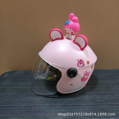 universal safety motorcycle helmet, Motosiklet kaskı (dəbilqə) - pink-strawberry-bear-transparent-long-mirror-rose-red-bear-ears-melody