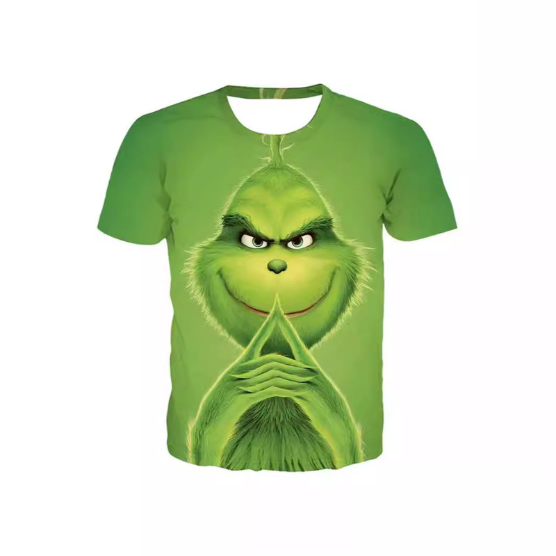 Summer New Style Green Grinch 3D Digital Printing Casual Loose Breathable Adult Short-Sleeved T-Shirt