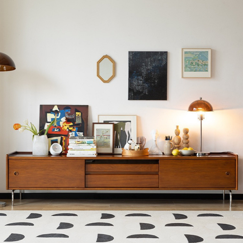 Nordic Retro TV Cabinet Solid Wood Bucket Cabinet Combination Living Room Bedroom Storage TV Cabinet Simple Pine Log Color