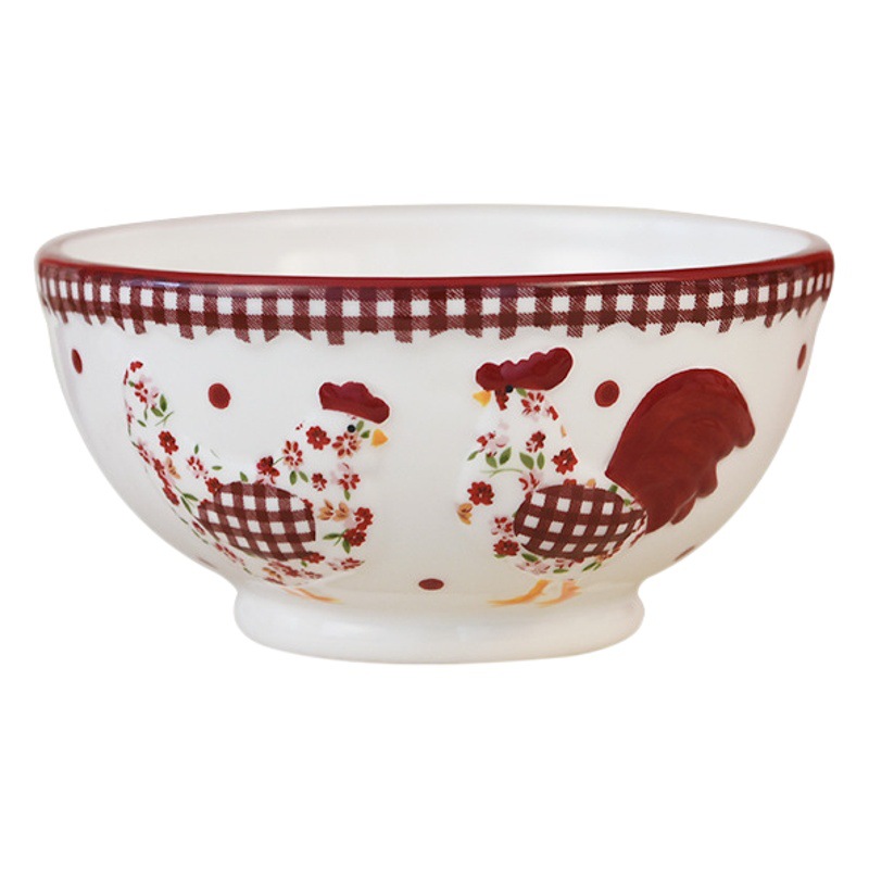 Ins Red floral pollo tazón plato taza conjunto tridimensional alivio vajilla creativo occidental postre plato de cerámica al por mayor