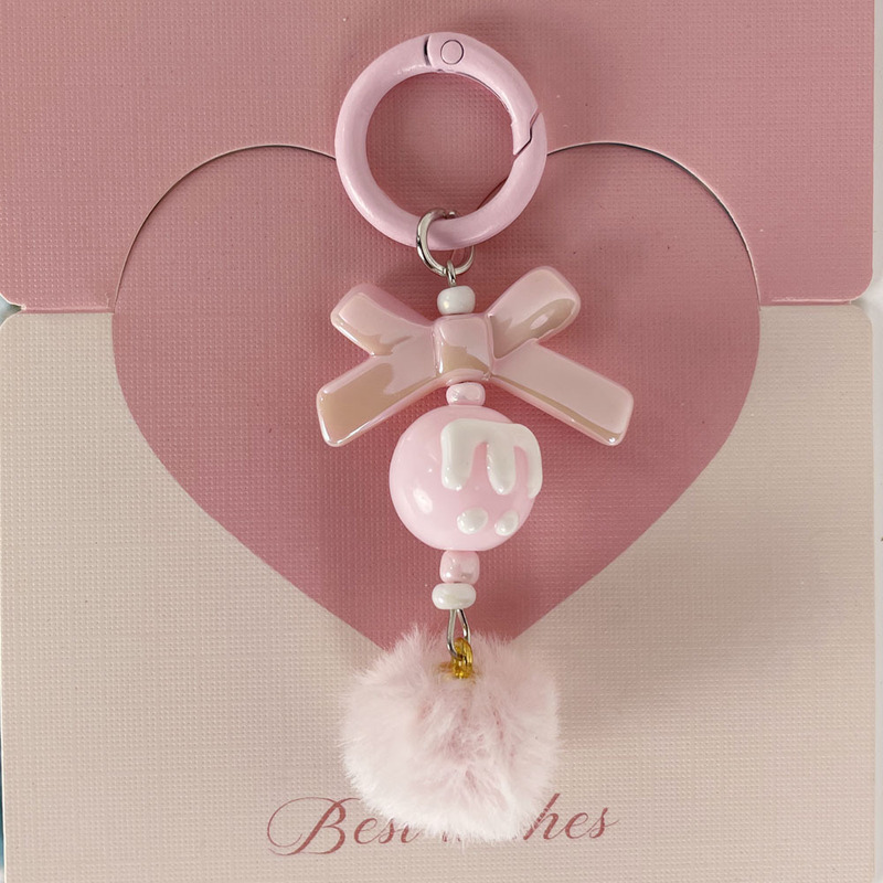 New Colorfulful Fur Ball Handmade Keychain Mobile Phone Chain DIY Bow Blind Box Cute Pendant Beaded Bag Hanging
