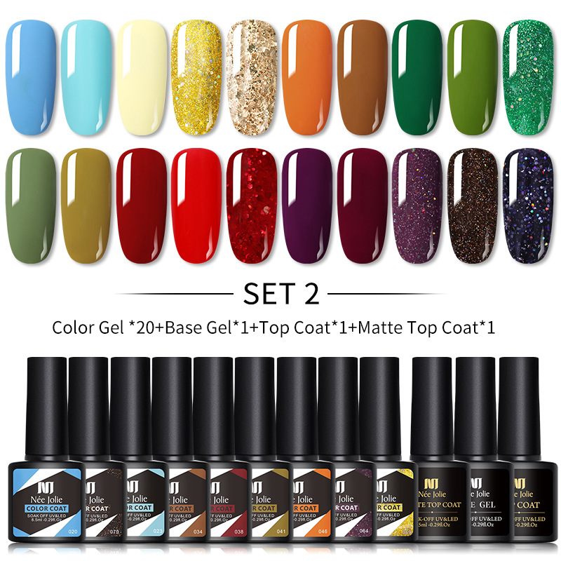 NEE JOLIE Amazon new 20 color set Nail Polish glue suit nail polish phototherapy glue for nail salon