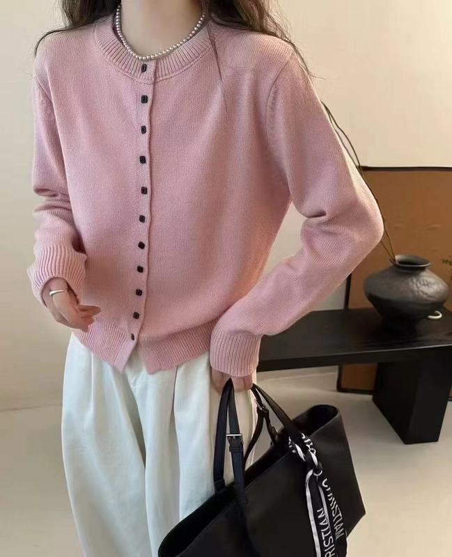 时尚秋季圆领针织开衫女外套长袖薄款打底衫外穿宽松显瘦上衣潮|undefined
